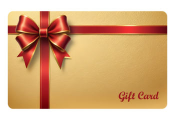 Luxury golden gift voucher template with vertical red ribbon and realistic satin bow, perfect for shopping cards or offers