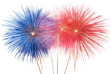 Vibrant fireworks display: red, white, and blue celebration, festive design element, new year's eve, fourth of july, celebration isolated on transparent background