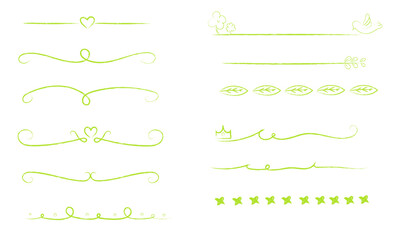 Fototapeta premium 手描き風のアンダーライン ハートと鳩 緑