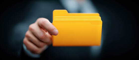 Yellow Folder Held by Hand for Filing and Organization