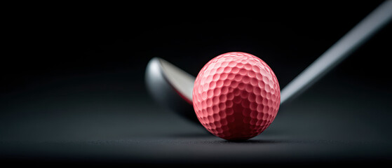 Close-up of a Pink Golf Ball on a Tee with a Golf Club in the Background