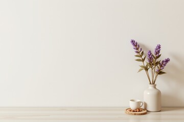 minimalist layout in cream with faint lavender brush lines and wide open space