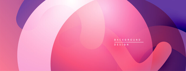 Abstract fluid shapes blend, creating vibrant pink, purple gradients. Modern design evokes calm, dynamic energy. Minimalist aesthetic.