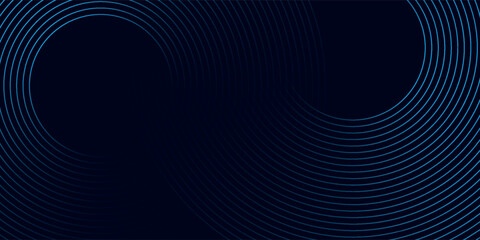 Modern dark blue abstract horizontal banner background with glowing geometric lines. Shiny blue diagonal rounded lines pattern. Futuristic concept. vector eps10