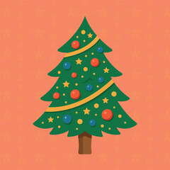 Flat Style Christmas Tree Illustration for Holiday Design.