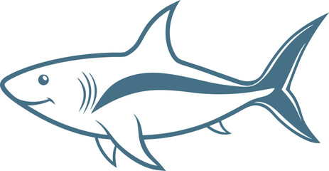 Shark Silhouette Line Art Vector Illustration On White Background