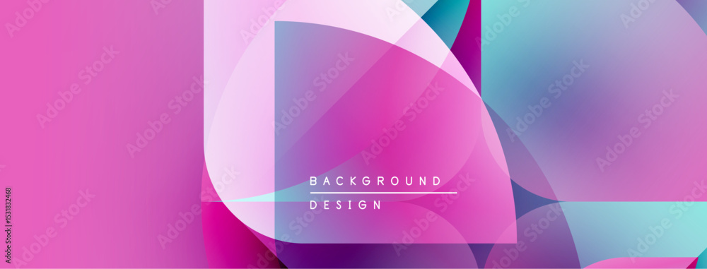 Poster Abstract geometric shapes, vibrant pinks, blues, purples create modern background design. Overlapping layers offer dynamic visual effect.