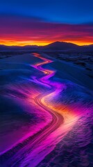 digital technology rainbow color sand dune landscape illustration poster background