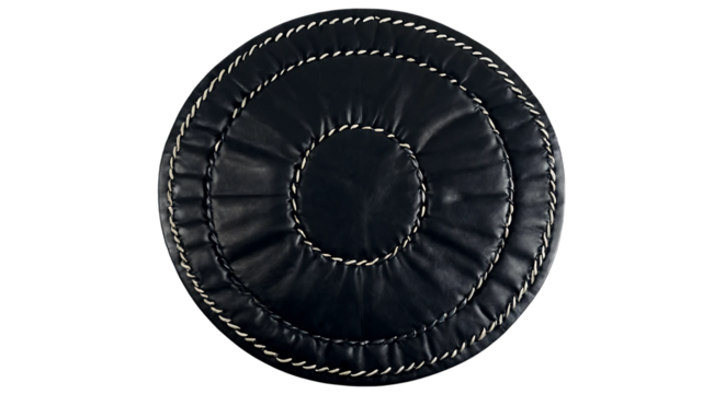 Black Round Quilted Leather Pad with White Stitching
