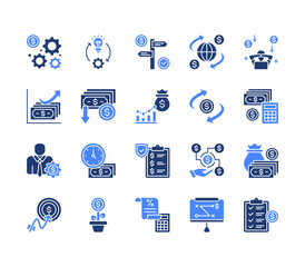 Financial planning icon collection set. Containing retirement, accounting, implementation, structure, insurance, tax receipt, planner icon. Simple flat vector.