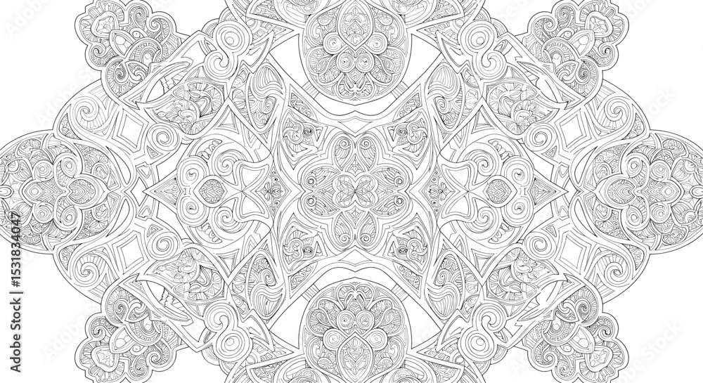 Aufkleber intricate grayscale ornate design with symmetrical elements and detailed patterns for coloring books
