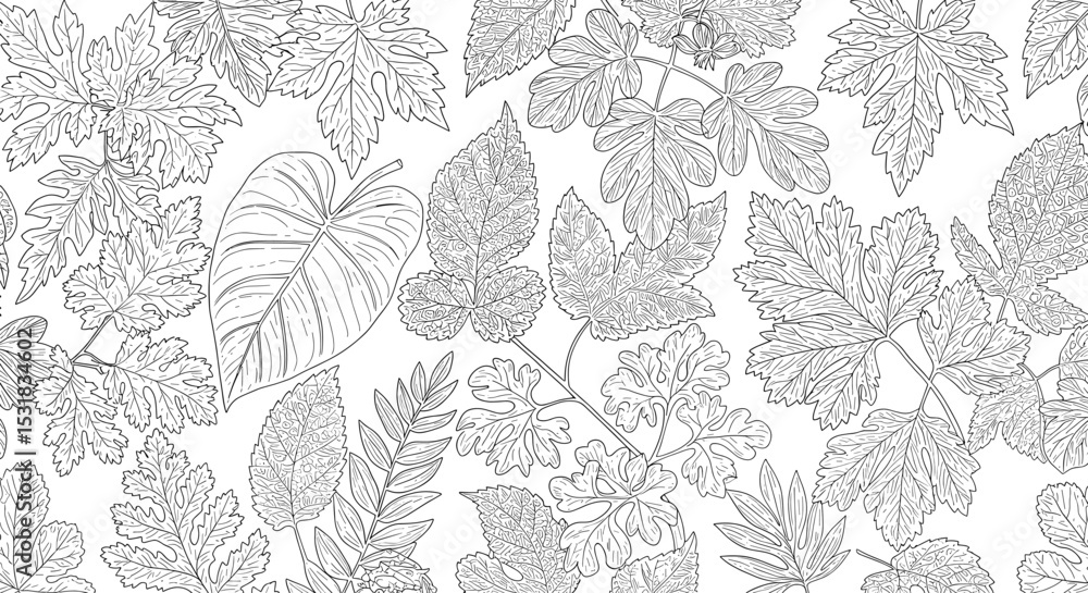Aufkleber detailed seamless pattern of various leaf types creates a natural, botanical background for design p