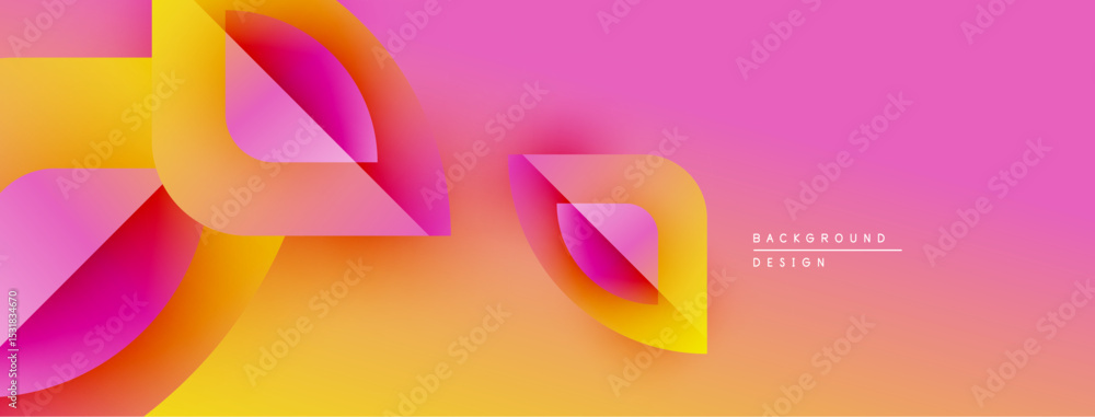 Poster abstract colorful ribbons create dynamic composition. gradient shades blend from yellow to pink. mod