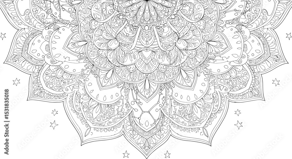 Aufkleber intricate half mandala design with detailed patterns and small stars, creating a decorative and orna