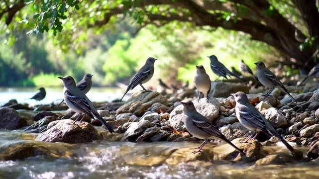 Whispers of the Wild: Mockingbirds by the Riverbank
