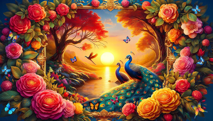 Picture of peacocks with the beauty of nature on background. peacock.(01)