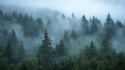 Enchanting woodland scene, shrouded in ethereal mist, evoking mystery and tranquility