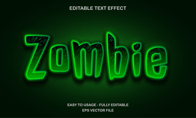 Zombie text, editable text effect template, green shiny glow effect, movie title style