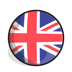 Obraz premium Icon A stylized, circular representation of the Union Jack flag, featuring a black border and a subtle shadow.