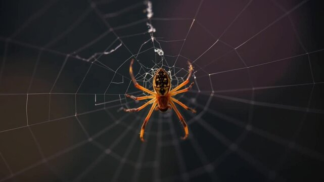 Close up of spider with black and orange pattern in the center of its detailed web