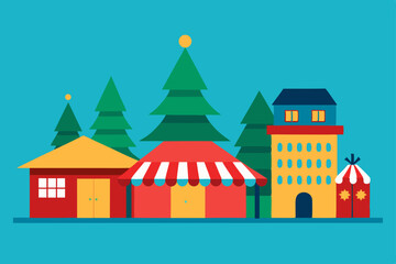festive town square with christmas tree and market.svg