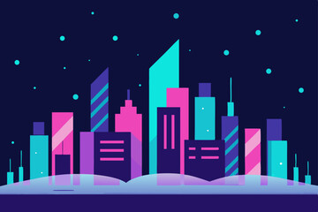 Fototapeta premium neon city shapes behind animated snowfall .svg