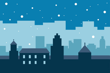 rooftop view of snow falling over city skyline  .svg