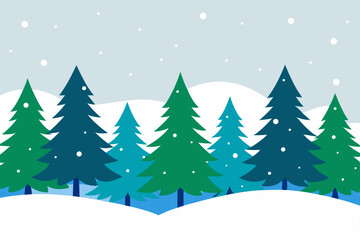 Naklejka premium snow covered pine forest with gentle snowfall on w.svg