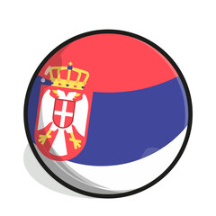 Naklejka premium Icon A round button featuring the Serbian flag with a red, blue, and white tricolor and the coat of arms with a golden crown.