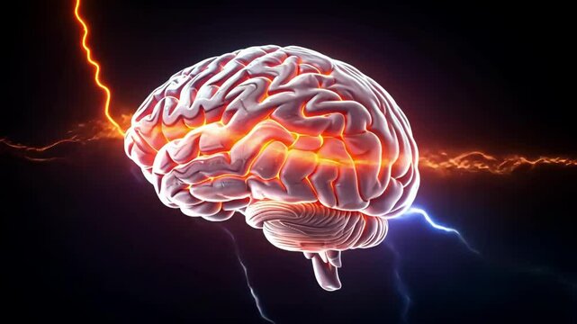A vibrant, glowing brain surrounded by electric energy.