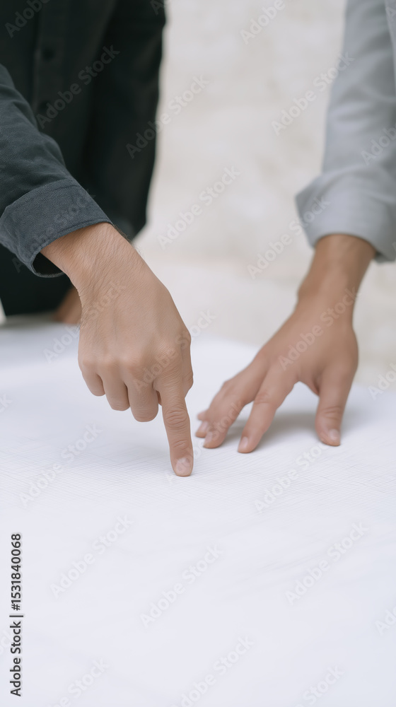 Aufkleber two hands pointing at a blank surface, demonstrating collaboration and communication in a profession