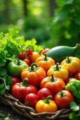 Vibrant organic produce overflowing garden bed, spring, vegetable