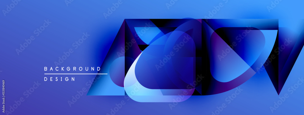Poster Abstract blue design features overlapping geometric shapes. Gradient colors create depth, modern aesthetic. Background element for projects.
