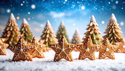 Christmas gingerbread decorated with icing sugar.