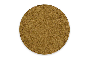 Organic Avocado Powder Isolated on White Background. Top view of finely ground organic avocado powder in a circular shape, isolated on a white background.