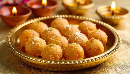 Indian sweets beautifully arranged for Diwali festival.