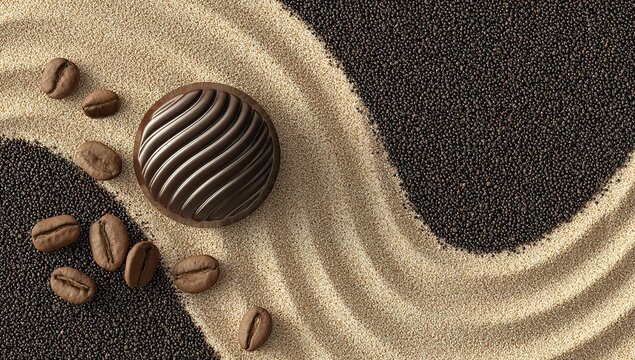 Gourmet Chocolate Truffle With Coffee Beans On Sand Design - Powered by Adobe