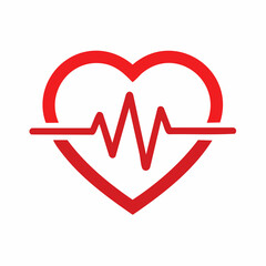 Red heart graphic with a heartbeat line, symbolizing health and wellness.