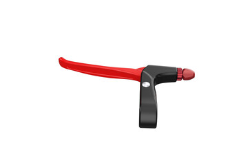 Glossy Red and Black Bicycle Brake Lever, 3D Rendered. High Resolution Cycling Safety Equipment, Handlebar Control Isolated on Transparent PNG. For Design Projects, Essential Cycle Equipment and Parts