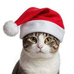 Cat wearing a santa hat isolated on white background. use for christmas cards, festive designs, seasonal promotions.