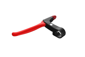 Glossy Red and Black Bicycle Brake Lever, 3D Rendered. High Resolution Cycling Safety Equipment, Handlebar Control Isolated on Transparent PNG. For Design Projects, Essential Cycle Equipment and Parts