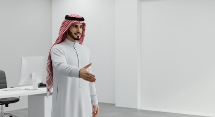 Arab Businessman Offering Handshake in Modern Office