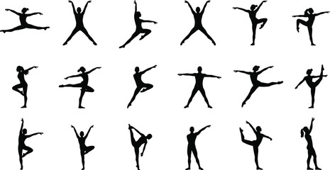 Silhouette of a strong male dancer in contemporary pose, showcasing balance, flexibility, grace, motion, and powerful artistic movement.