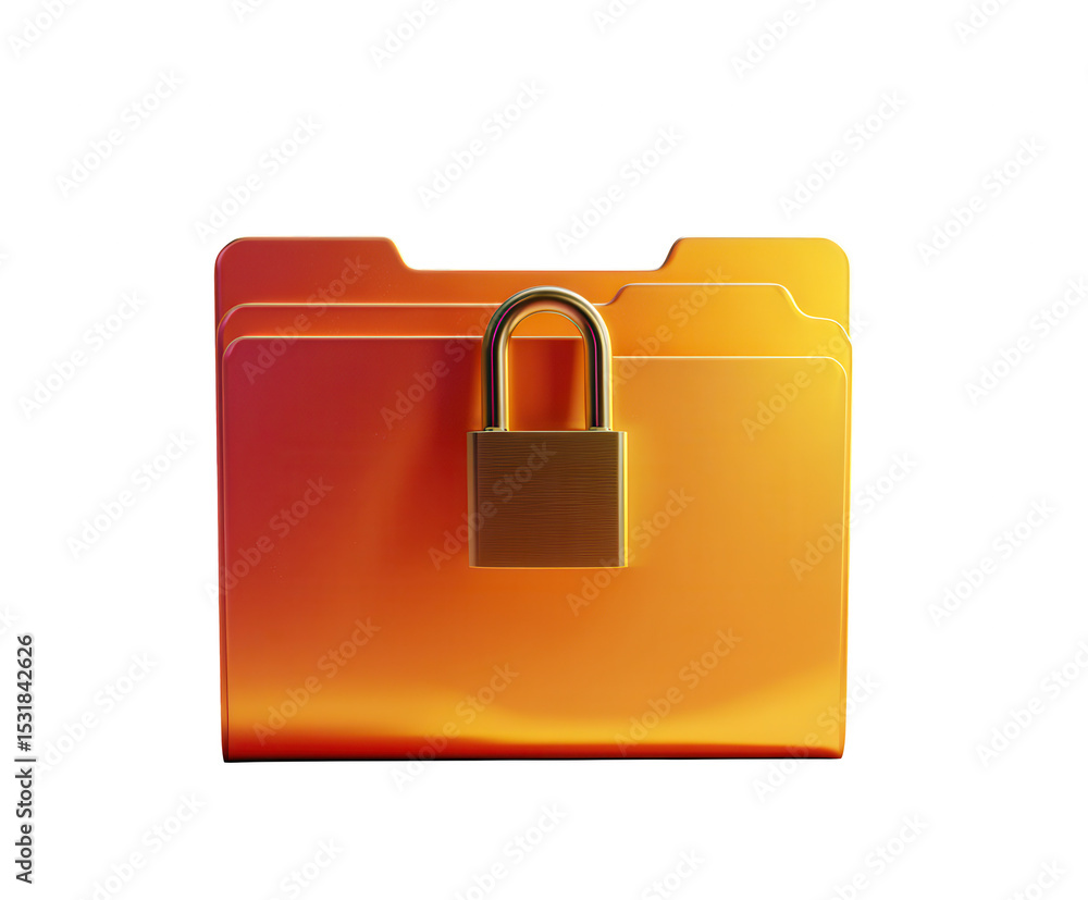 Fototapete Secure Data Storage 3D Render of Locked Folder Icon