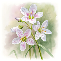 Fototapeta premium Delicate Clipart of Spring Flowers in Watercolor, Isolated Cluster of White and Pink Petals in Nature's Beauty