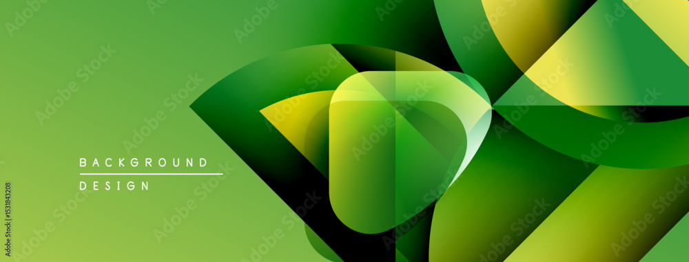 Poster Abstract geometric design. Green, yellow gradients create layered shapes. Modern background suitable for digital projects.