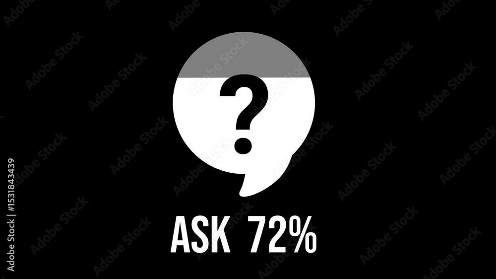 Poster icon with a question mark and speech bubble with fill and animated percentage counter