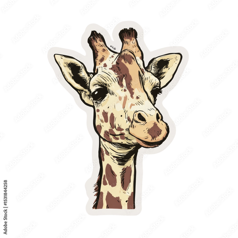 Poster stylized giraffe head illustration with detailed spot pattern and gentle expression