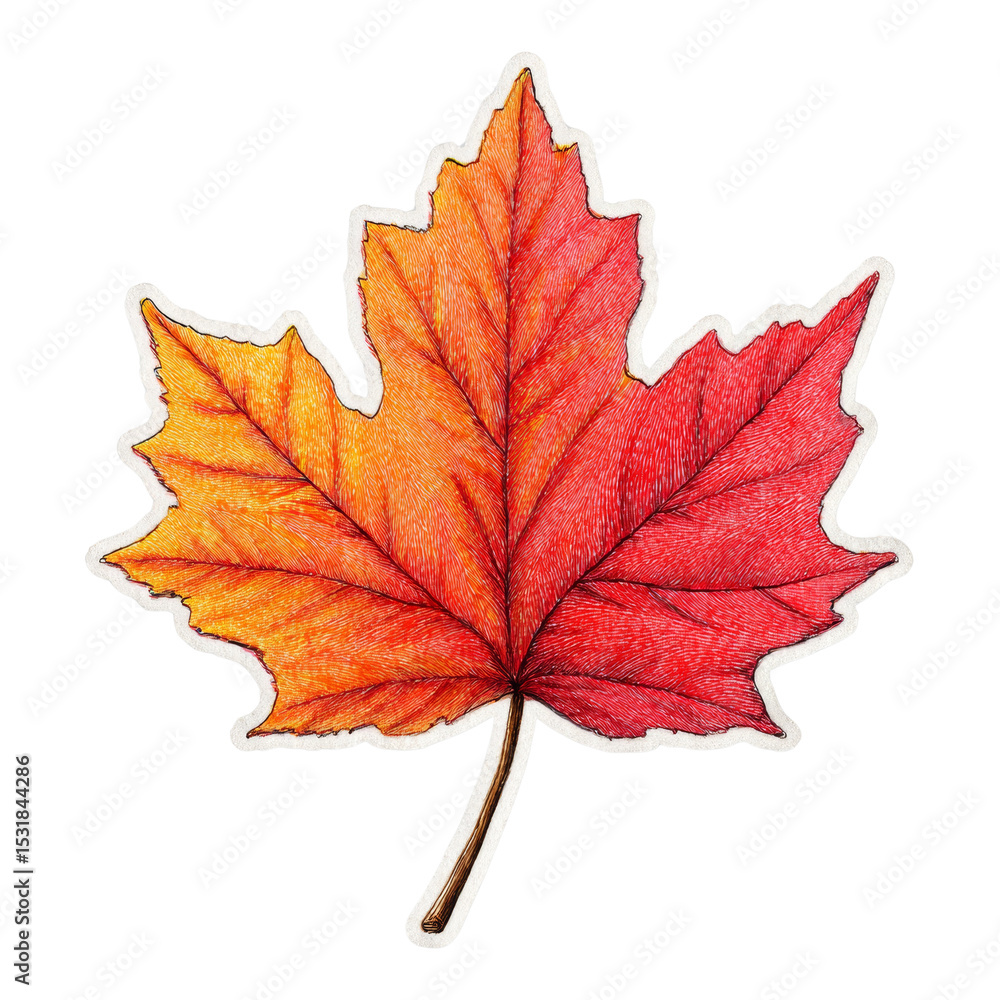 Poster autumnal maple leaf illustration in vibrant gradient of reds and oranges
