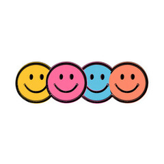 Vibrant row of colorful smiley faces radiating positive vibes and happiness